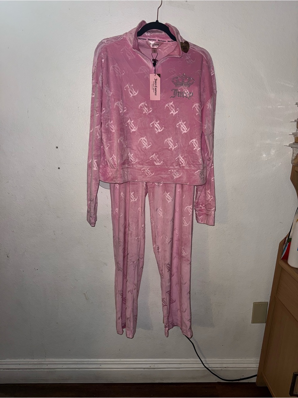 Juicy Couture Pink Velour Logo Pajama Set with Zip Pullover